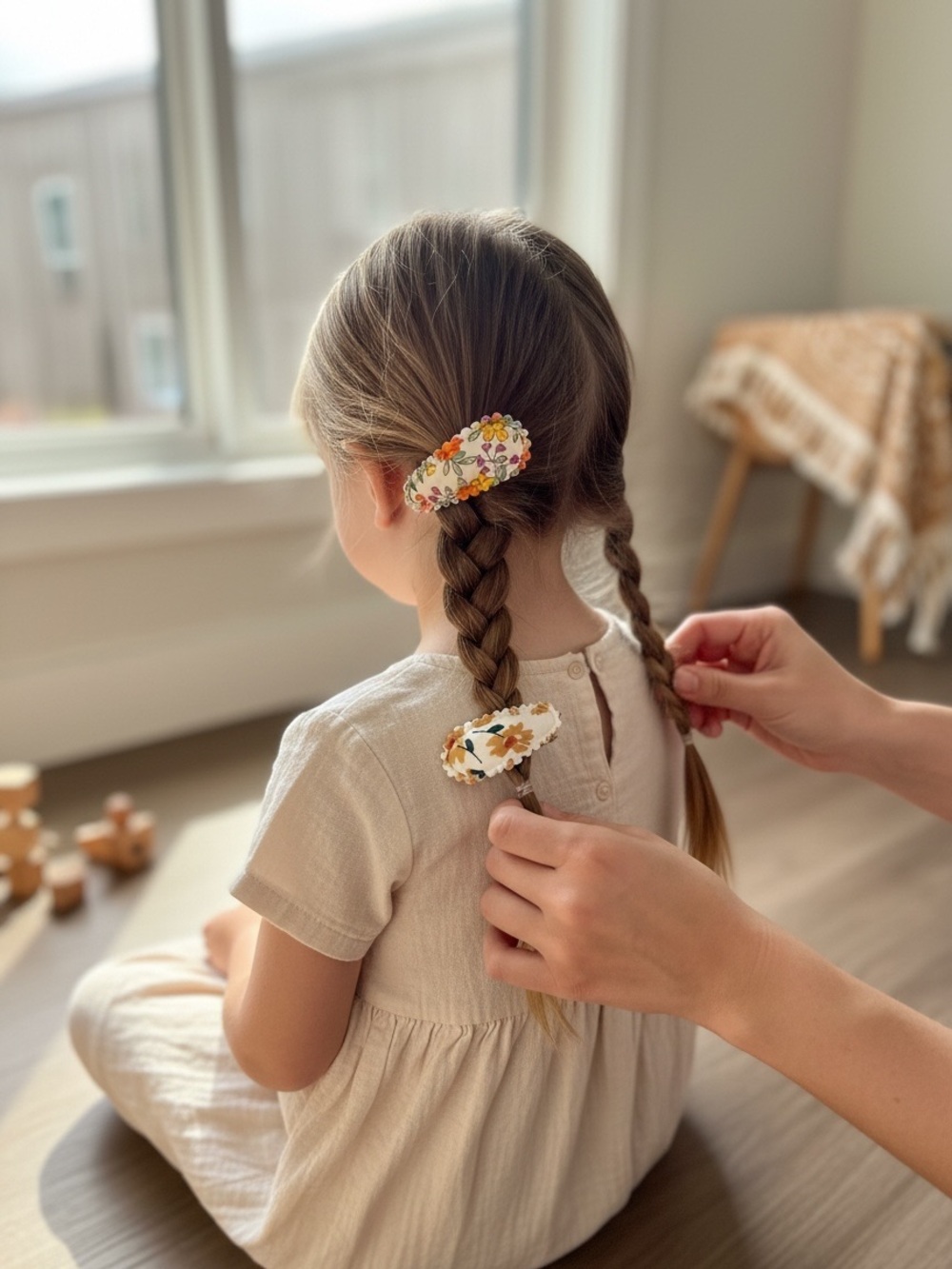 Floral Fabric Covered Scalloped Snap Hair Clips Cottagecore Liberty Style Set - Picture 12 of 13